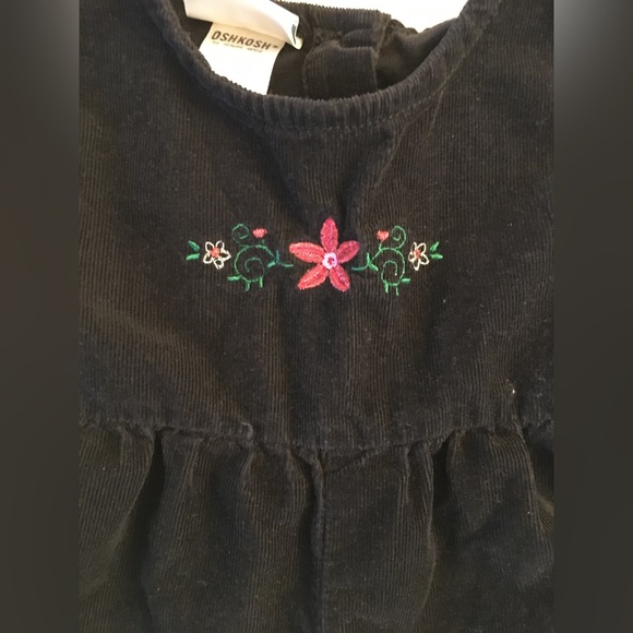 Oshkosh~Black Overalls~Corduroy with Flowers on Bib~18 Mos~VGUC~Lightweight - Picture 3 of 10